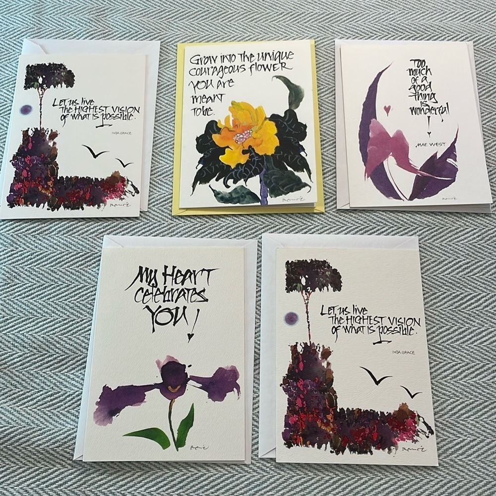 5 Unique Cards with Envelopes. Blank Inside.